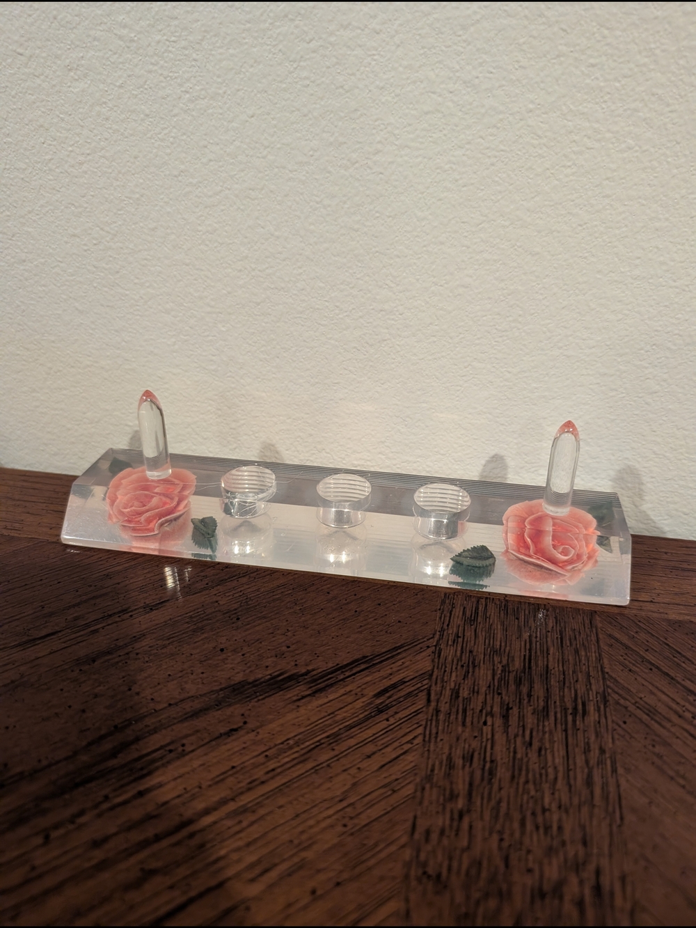 VTG Lucite Pink Rose Bathroom Tray | Ring Lipstick Organizer
